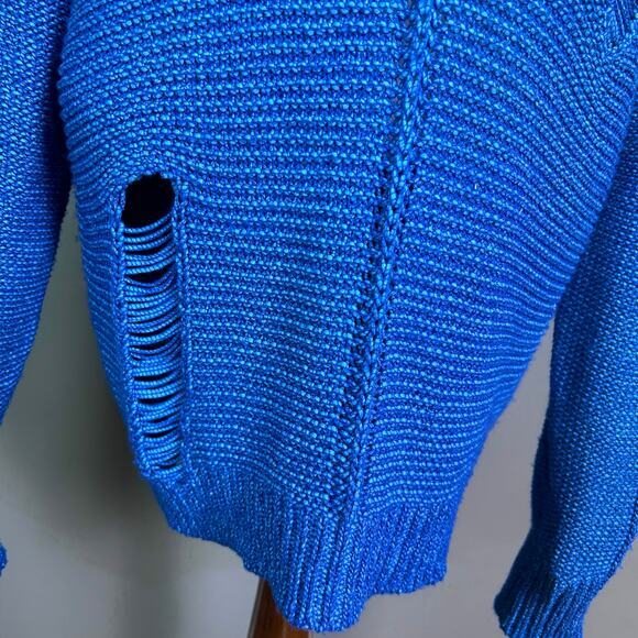 Diesel sweater women’s large electric blue chunky knit Italy‎ distressed Grunge - Picture 6 of 16